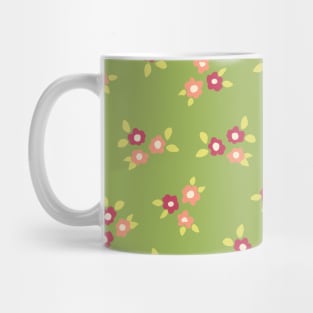 Pink Ditsy Flower Bouquets On Green Mug